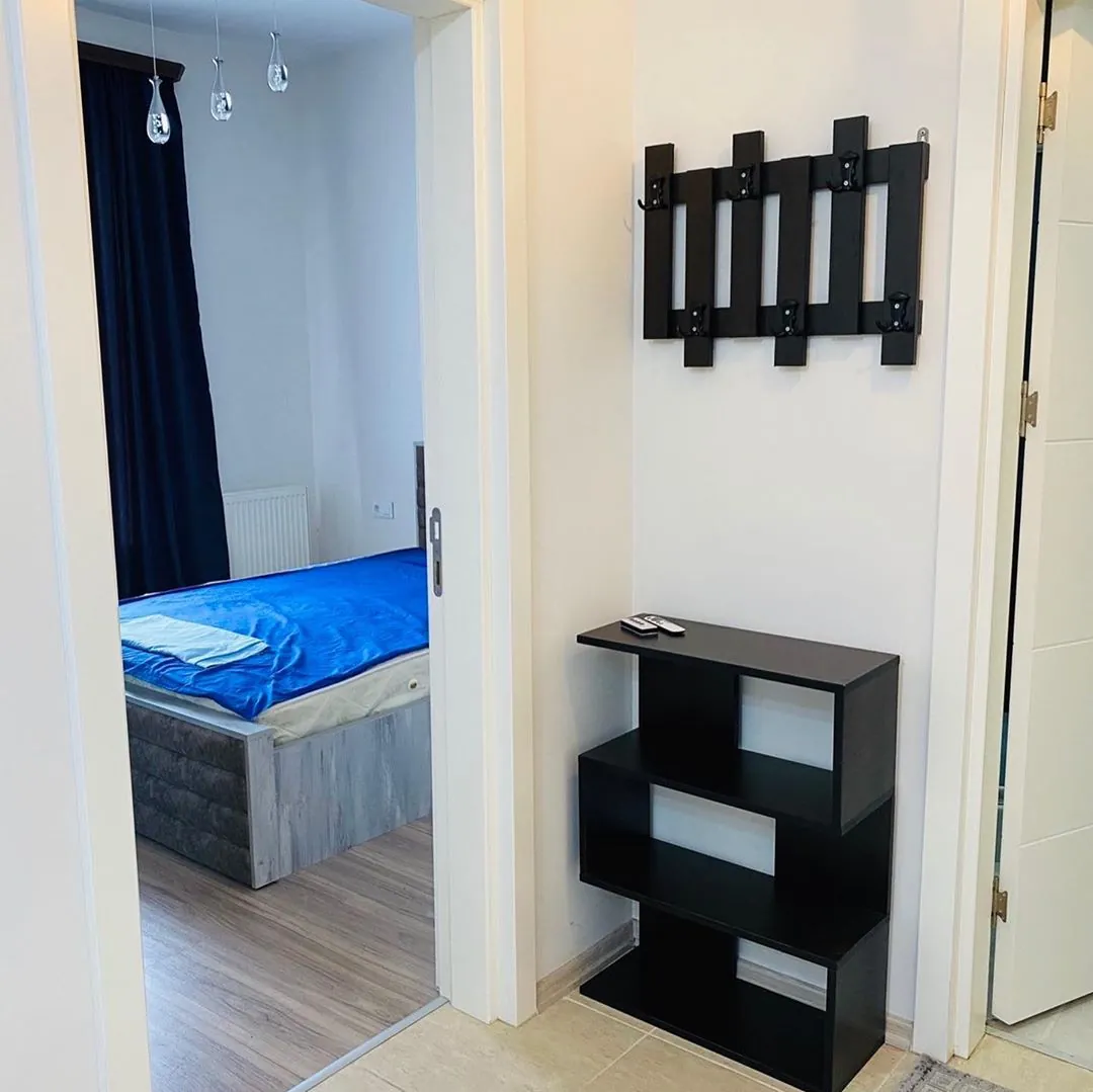 Apartment entrance with a shoe cabinet and coat hooks