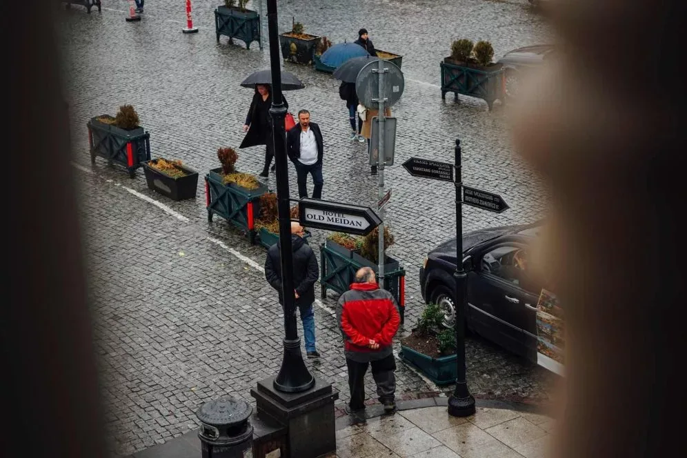 Pedestrians on a city street in Georgia