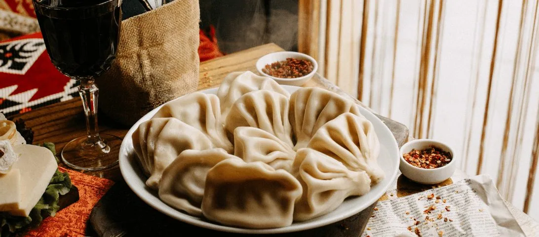 A plate of Georgian khinkali dumplings